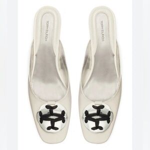 Tory Burch Sz 10 Patos Logo Kitten Heel Mules